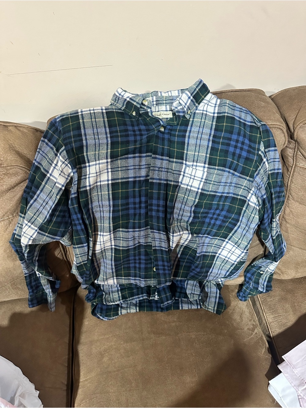 Casual Green & Blue Plaid Button-Down Shirt